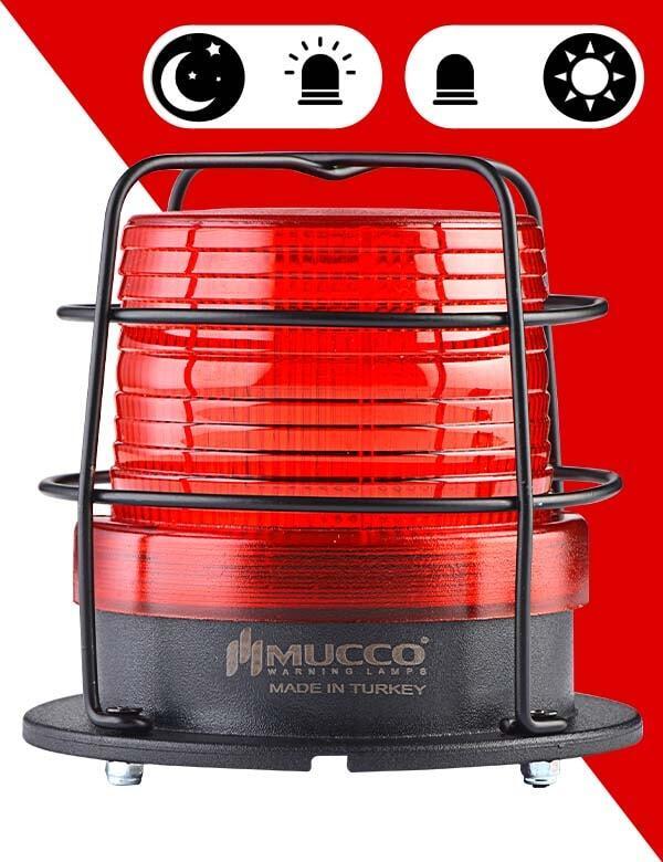 Mucco 5 Mod Sensörlü Kafesli Tepe Lambası SNT-915-ND-KFS 100 Ø(mm) - 85-260V AC - DC - Kırmızı