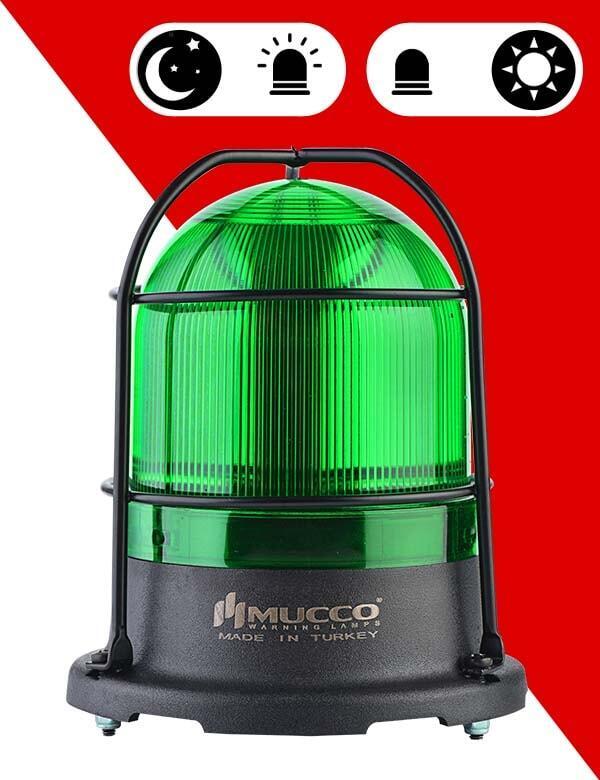 Mucco 5 Mod Sensörlü Kafesli Tepe Lambası SNT-915-ND-KFS 90 Ø(mm) - 12-24V AC - DC - Yeşil
