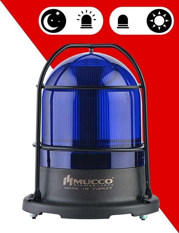 Mucco 5 Mod Sensörlü Buzzer-Kafesli Tepe Lambası SNT-915-B-ND-KFS 100 Ø(mm) - 12-24V AC - DC - Mavi