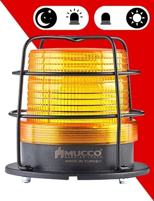 Mucco 5 Mod Sensörlü Buzzer-Kafesli Tepe Lambası SNT-915-B-ND-KFS 100 Ø(mm) - 85-260V AC - DC - Sarı
