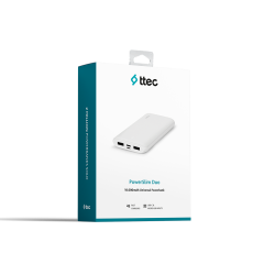 2BB163S ttec PowerSlim Duo 10.000mAh Taşınabilir Şarj Aleti / Powerbank Siyah Beyaz