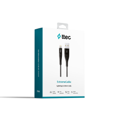 2DKX01L ttec ExtremeCable Ekstra Dayanıklı iPh. Şarj Kablosu 150cm Siyah