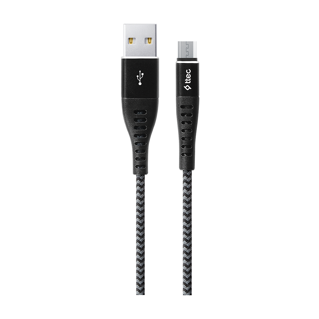 2DKX03MG ttec ExtremeCable Ekstra Dayanıklı Micro USB Şarj Kablosu 150cm Gümüş Siyah