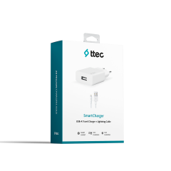 2SCS20L ttec SmartCharger Seyahat Şarj Aleti 2.1A + Lightning Kablo Beyaz