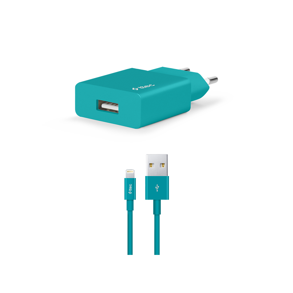 2SCS20L ttec SmartCharger Seyahat Şarj Aleti 2.1A + Lightning Kablo Turkuaz