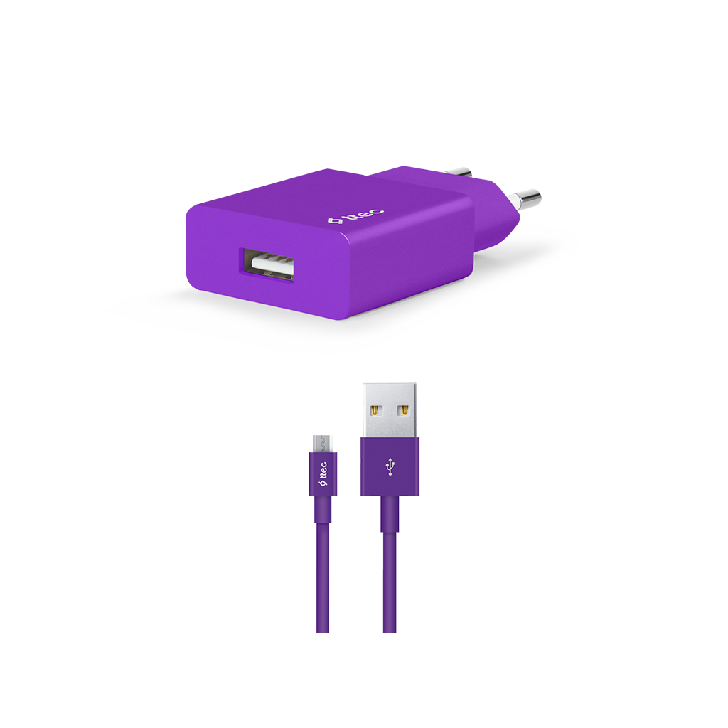 2SCS20MB ttec SmartCharger 2.1A Seyahat Şarj Aleti + Micro USB Kablo Beyaz Mor