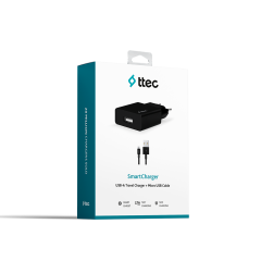 2SCS20MB ttec SmartCharger 2.1A Seyahat Şarj Aleti + Micro USB Kablo Beyaz Siyah