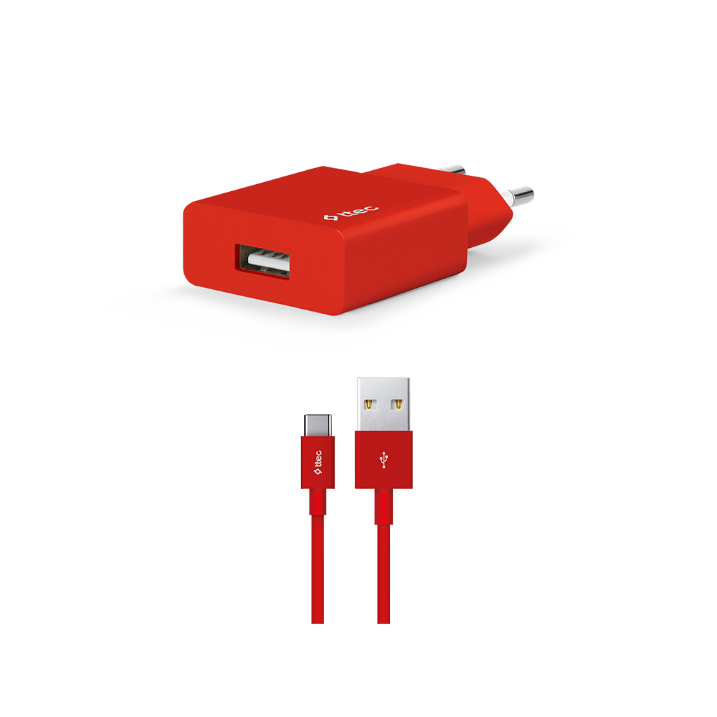 2SCS20C ttec SmartCharger 2.1A Seyahat Şarj Aleti + Type-C Kablo Kırmızı