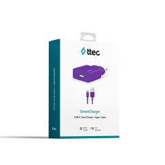 2SCS20C ttec SmartCharger 2.1A Seyahat Şarj Aleti + Type-C Kablo Mor