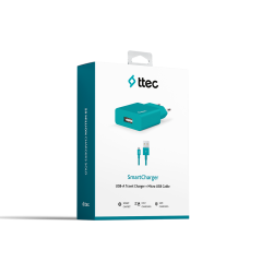 2SCS20C ttec SmartCharger 2.1A Seyahat Şarj Aleti + Type-C Kablo Turkuaz