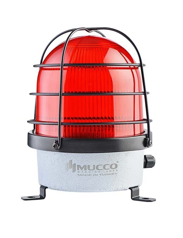 Mucco D-125 Serisi Endüstriyel Çakar-Kafesli İkaz Lambası SNT-D12513-KFS 12-24V AC - DC - Kırmızı