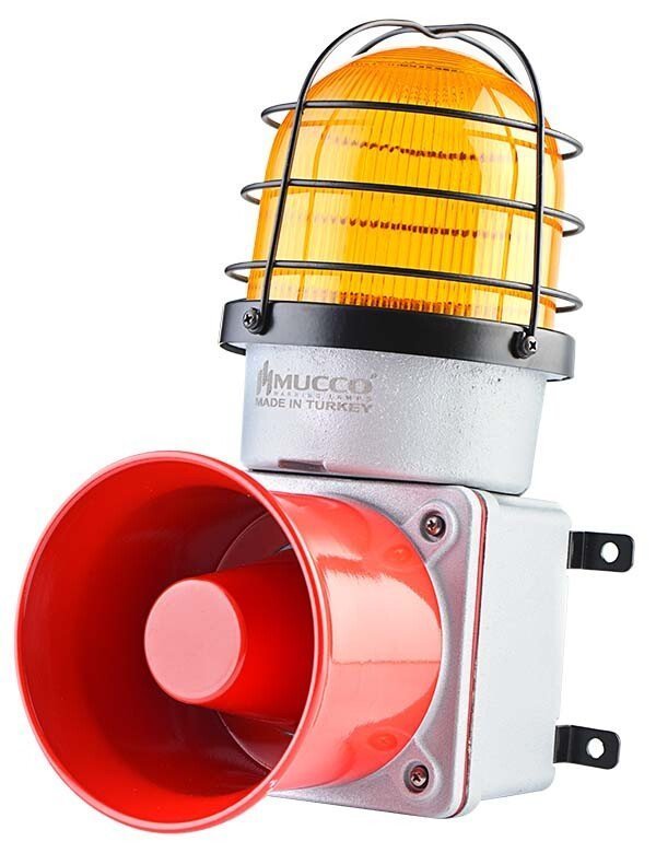 Mucco E125 Serisi 7 Sesli Çakar-Kafesli Endüstriyel Siren SNT-E12513-D 12-30V - DC - Sarı