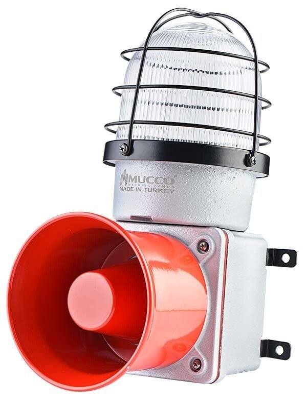 Mucco E125 Serisi 7 Sesli Çakar-Kafesli Endüstriyel Siren SNT-E12513-D 48V AC - DC - Beyaz