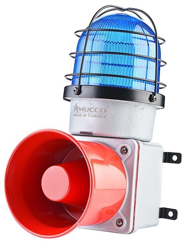 Mucco E125 Serisi 7 Sesli Çakar-Kafesli Endüstriyel Siren SNT-E12513-D 85-260V AC - DC - Mavi
