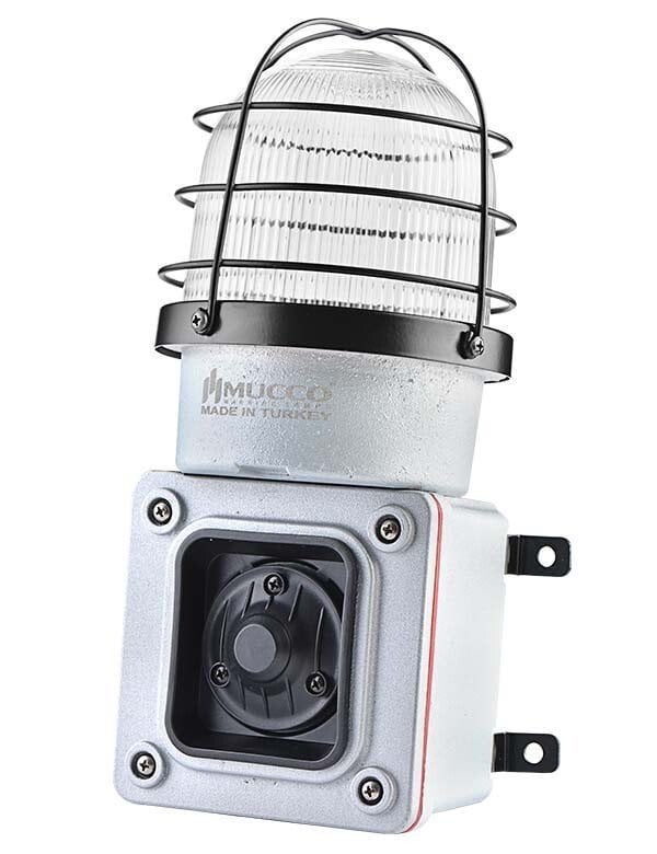 Mucco ES125 Serisi 7 Sesli Çakar-Kafesli Endüstriyel Siren SNT-ES12513-D 48V AC - DC - Beyaz