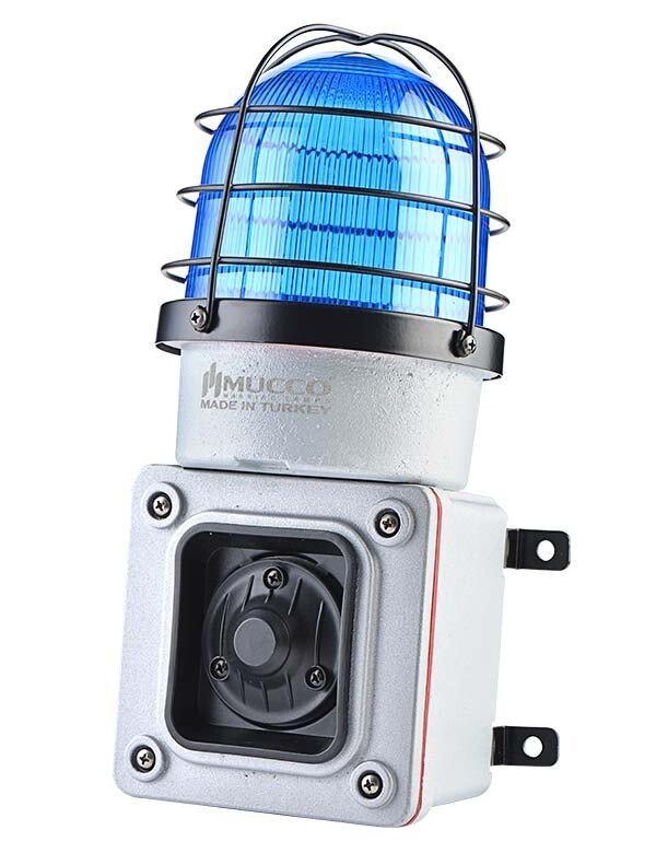 Mucco ES125 Serisi 7 Sesli Çakar-Kafesli Endüstriyel Siren SNT-ES12513-D 48V AC - DC - Mavi