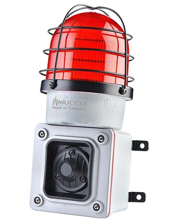 Mucco ES125 Serisi 7 Sesli Çakar-Kafesli Endüstriyel Siren SNT-ES12513-D 85-260V AC - DC - Kırmızı