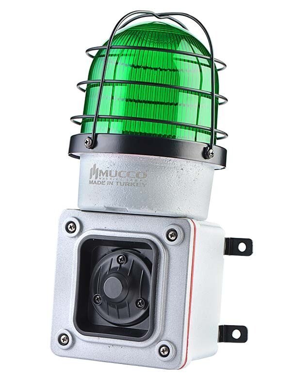 Mucco ES125 Serisi 7 Sesli Çakar-Kafesli Endüstriyel Siren SNT-ES12513-D 85-260V AC - DC - Yeşil